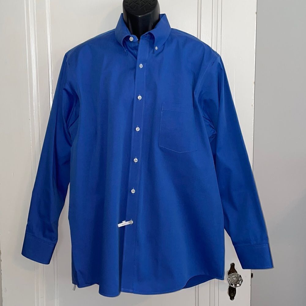 Geoffrey Beene‎ blue cotton/polyester pinpoint Oxford wrinkle free dress shirt